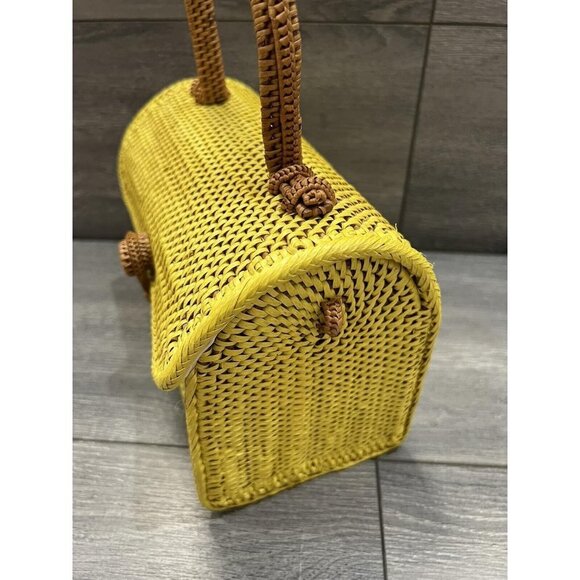 POPPY + SAGE Rattan Crossbody with Top Handle- Alice Yellow,Bag No Strap - Picture 3 of 6
